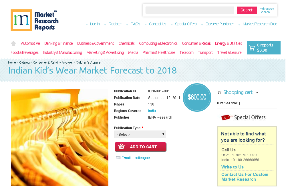 Indian Kid&amp;rsquo;s Wear Market Forecast to 2018'