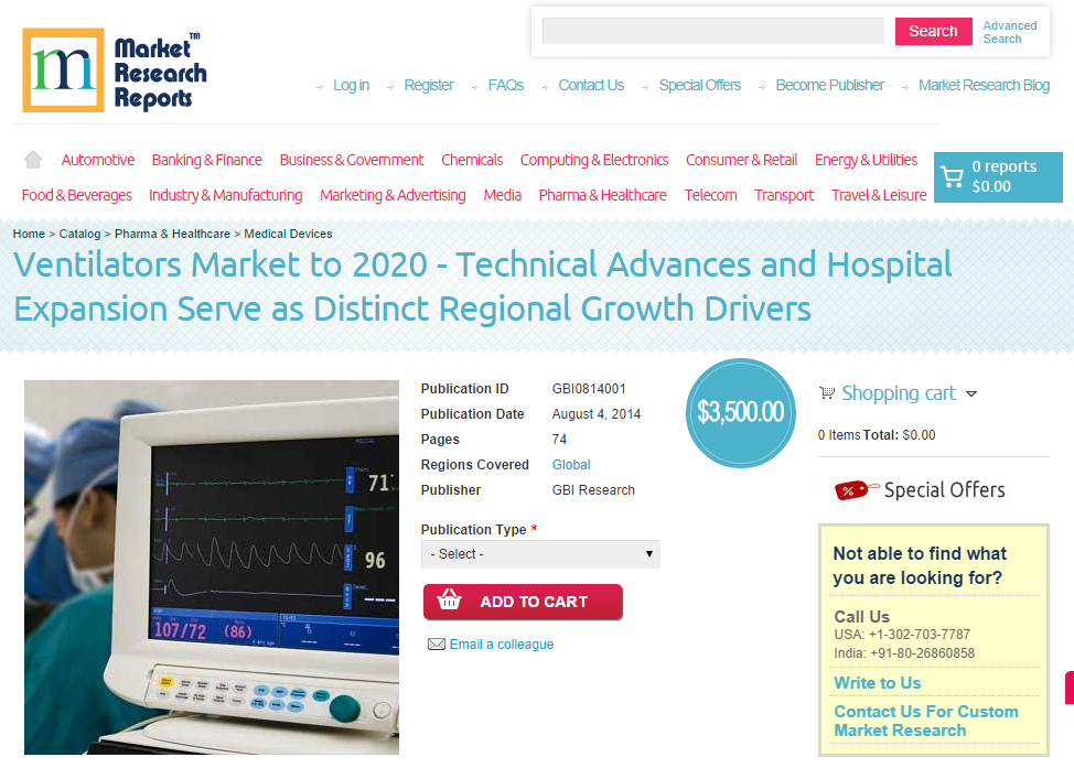 Ventilators Market to 2020 - Technical Advances and Hospital'