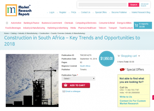 Construction in South Africa Opportunities to 2018'