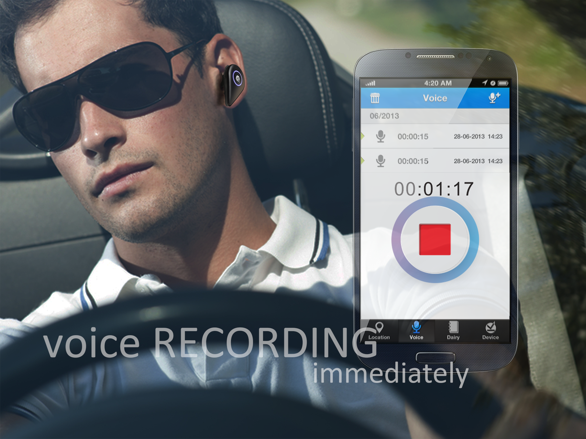 Taker-Bluetooth headset with voice recording APP