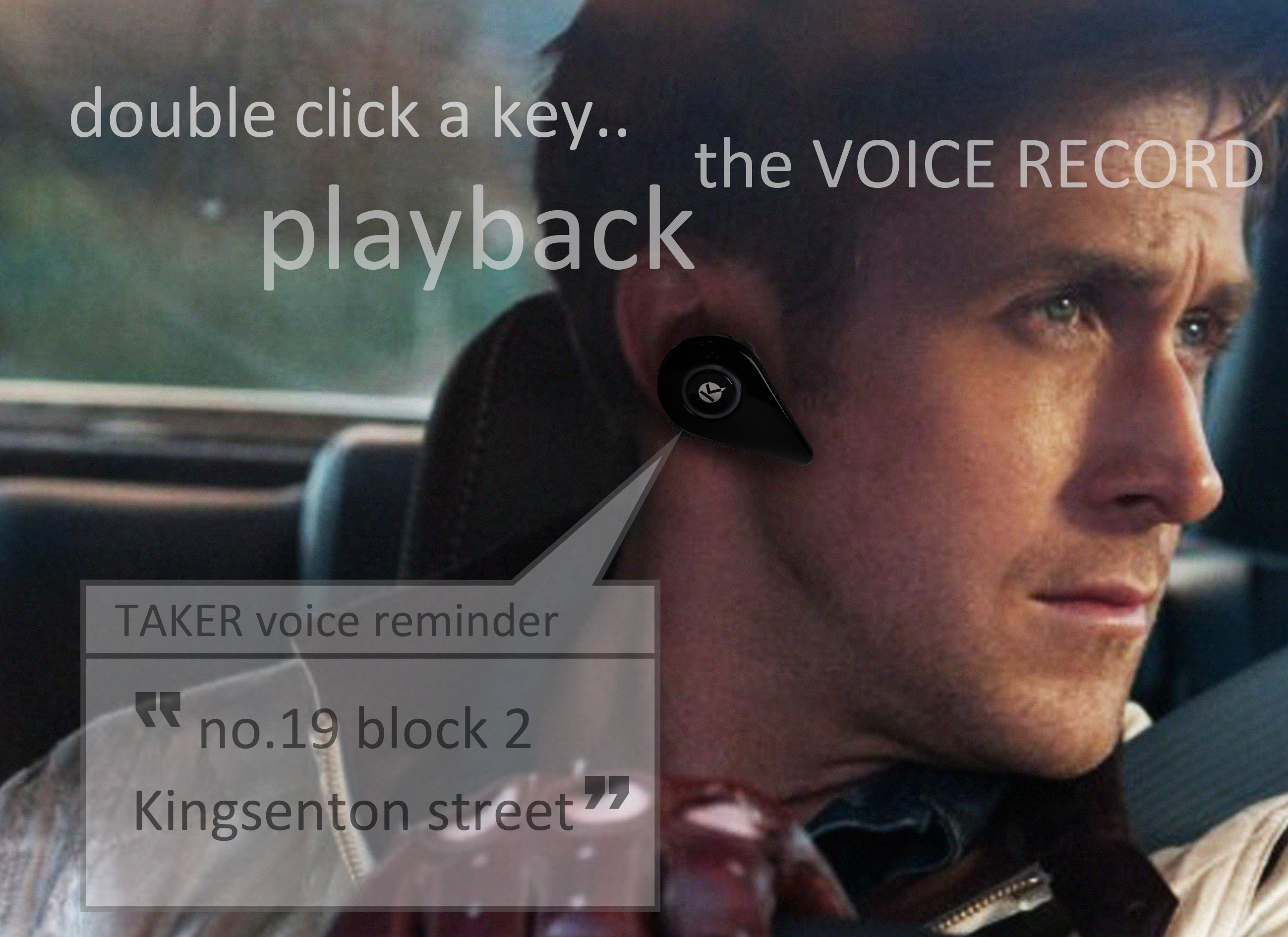 Taker-Bluetooth headset with voice recording APP