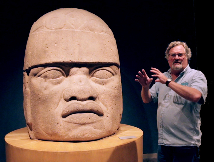 David Childress with olmec Head'