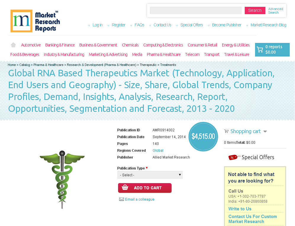 Global RNA Based Therapeutics Market Forecast to 2013 - 2020'
