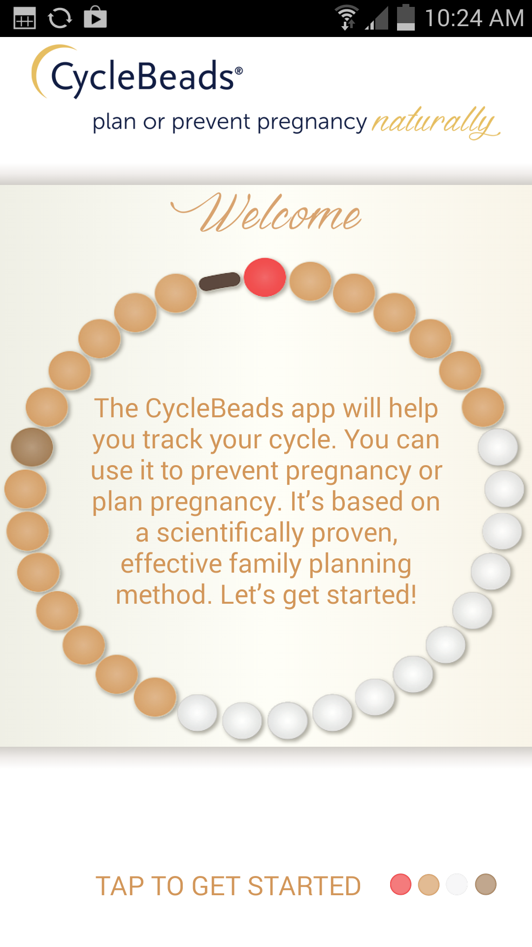 Welcome to CycleBeads Android App Screenshot'