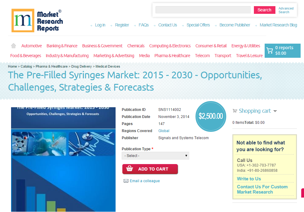 The Pre-Filled Syringes Market: 2015 - 2030'