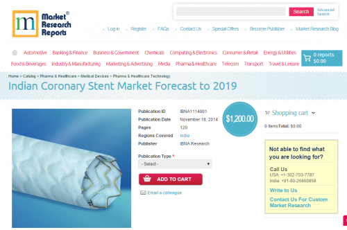 Indian Coronary Stent Market Forecast to 2019'