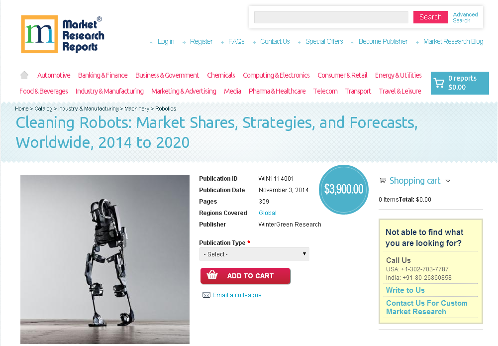Cleaning Robots Market Worldwide 2014 to 2020