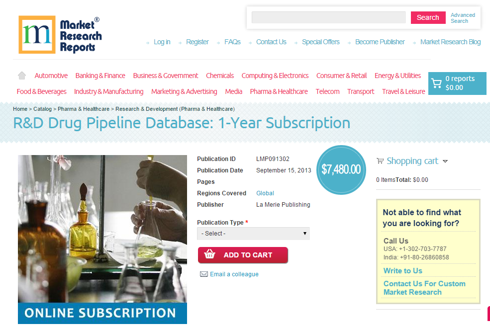 R&amp;D Drug Pipeline Database: 1-Year Subscription
