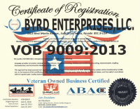 Byrd Enterprises VOB 9009 Certificate