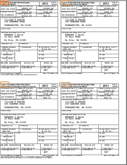 W2 form for employees printed by ezW2 software'