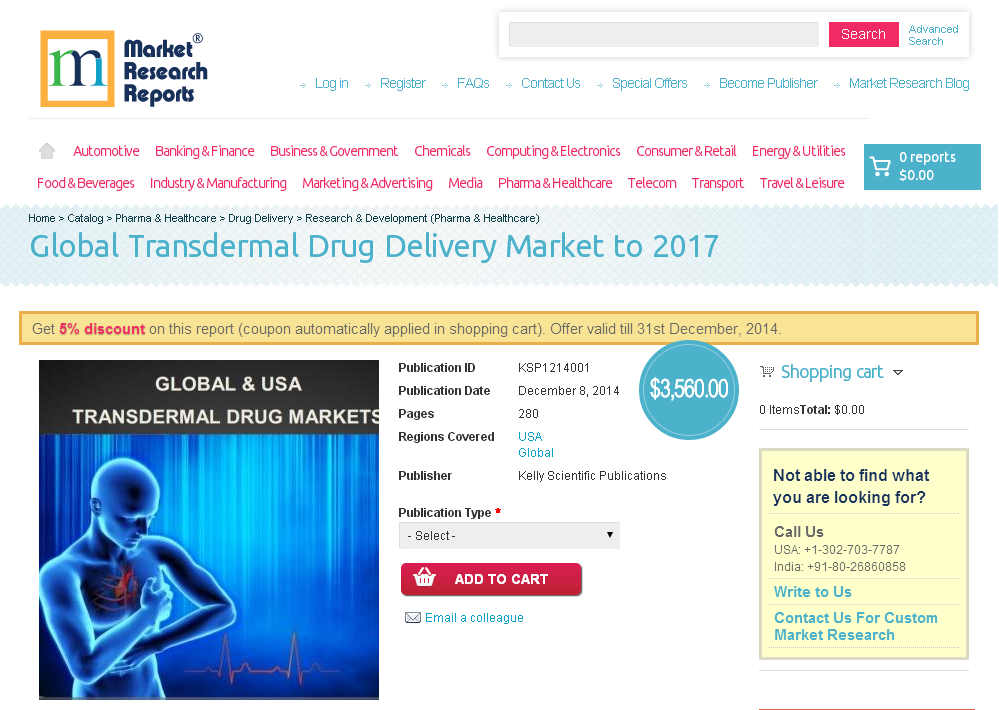 Global Transdermal Drug Delivery Market to 2017'