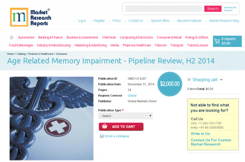 Age Related Memory Impairment - Pipeline Review, H2 2014'