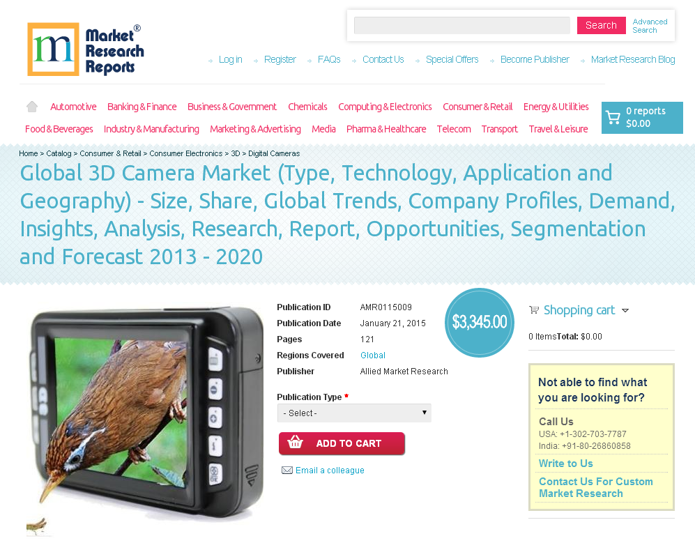 Global 3D Camera Market  2013 - 2020'