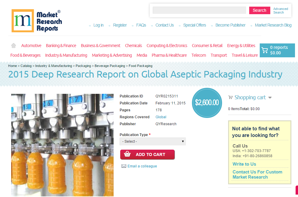 2015 Deep Research Report on Global Aseptic Packaging Indust'