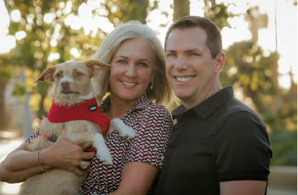 Karin Anderson and John Nave and rescue dog Goldie.
