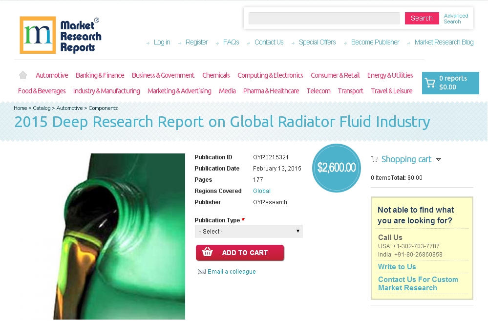 2015 Deep Research Report on Global Radiator Fluid Industry'