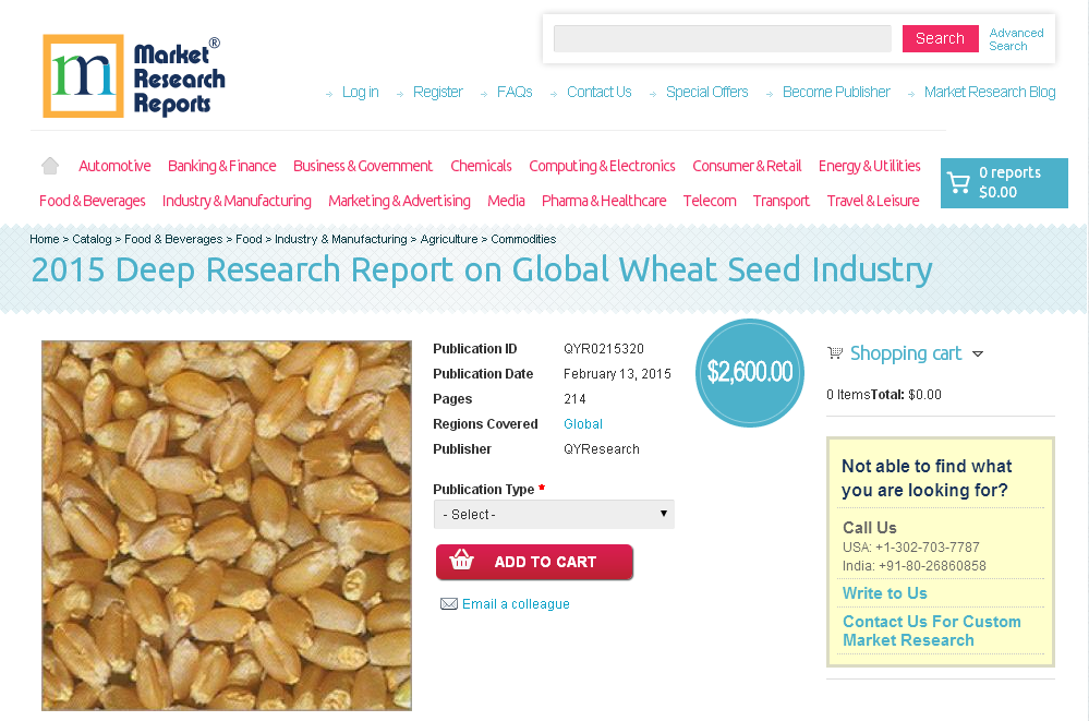 2015 Deep Research Report on Global Wheat Seed Industry'