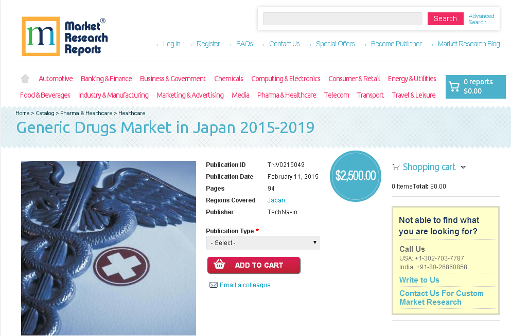 Generic Drugs Market in Japan 2015-2019'
