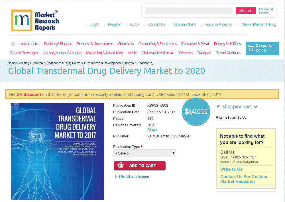 Global Transdermal Drug Delivery Market to 2020'