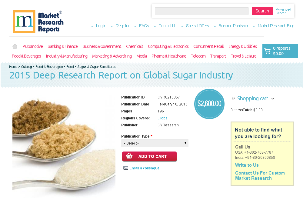 2015 Deep Research Report on Global Sugar Industry'