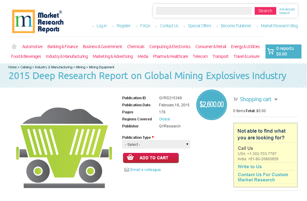 2015 Deep Research Report on Global Mining Explosives Indust'