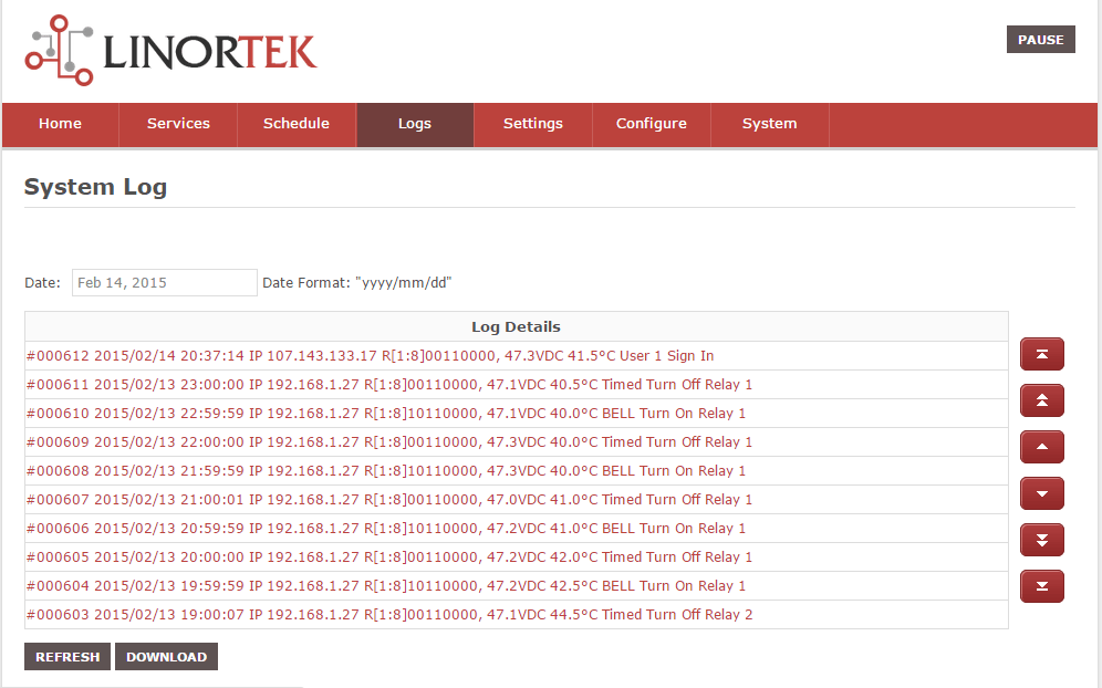 Netbell Bell Controller Logs page