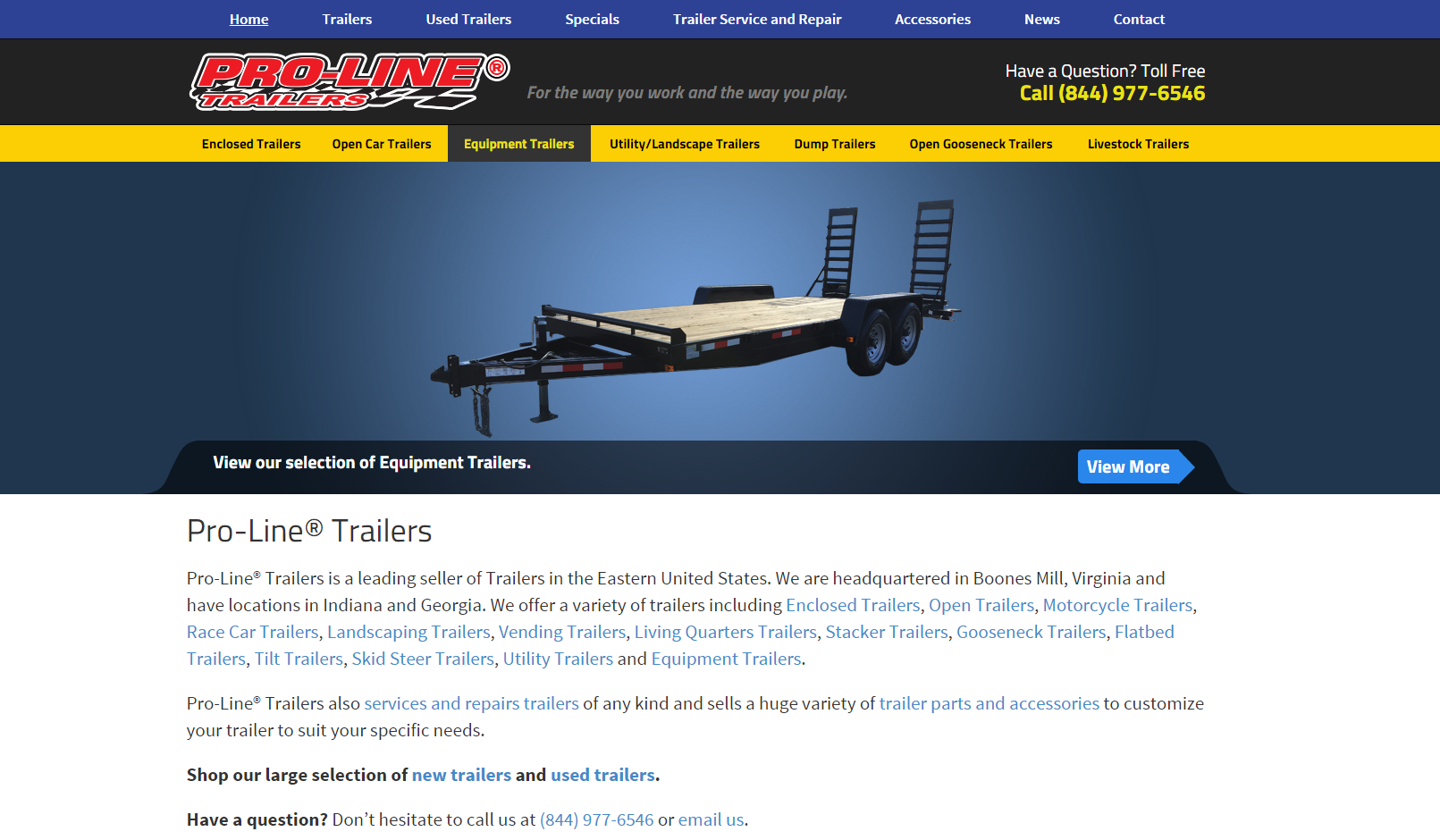 Pro-Line Trailers Website Screenshot'