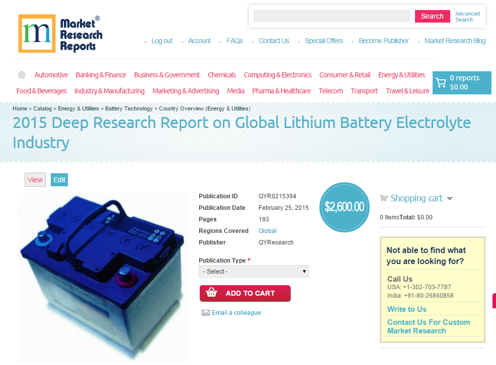 Global Lithium Battery Electrolyte Industry 2015