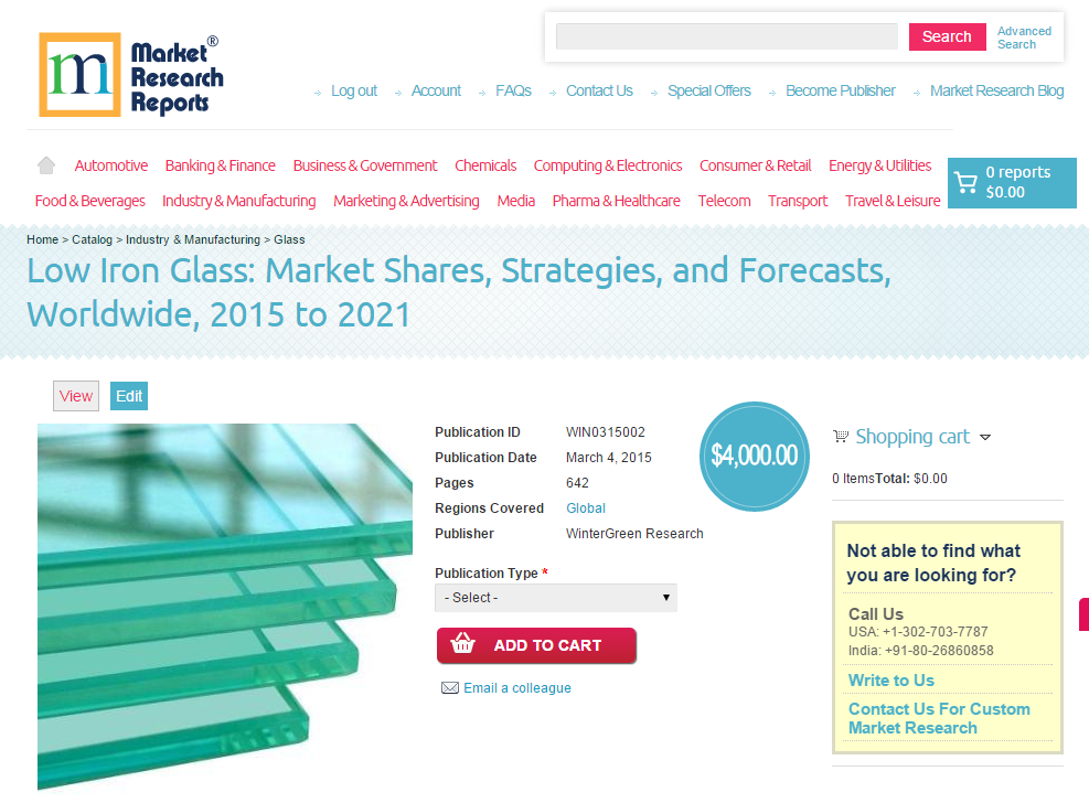 Low Iron Glass: Market Shares, Strategies and Forecasts 2015