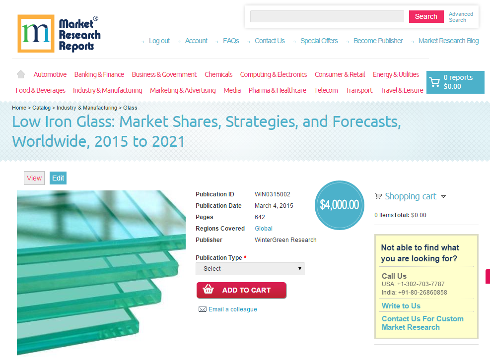 Low Iron Glass: Market Shares, Strategies and Forecasts 2015'