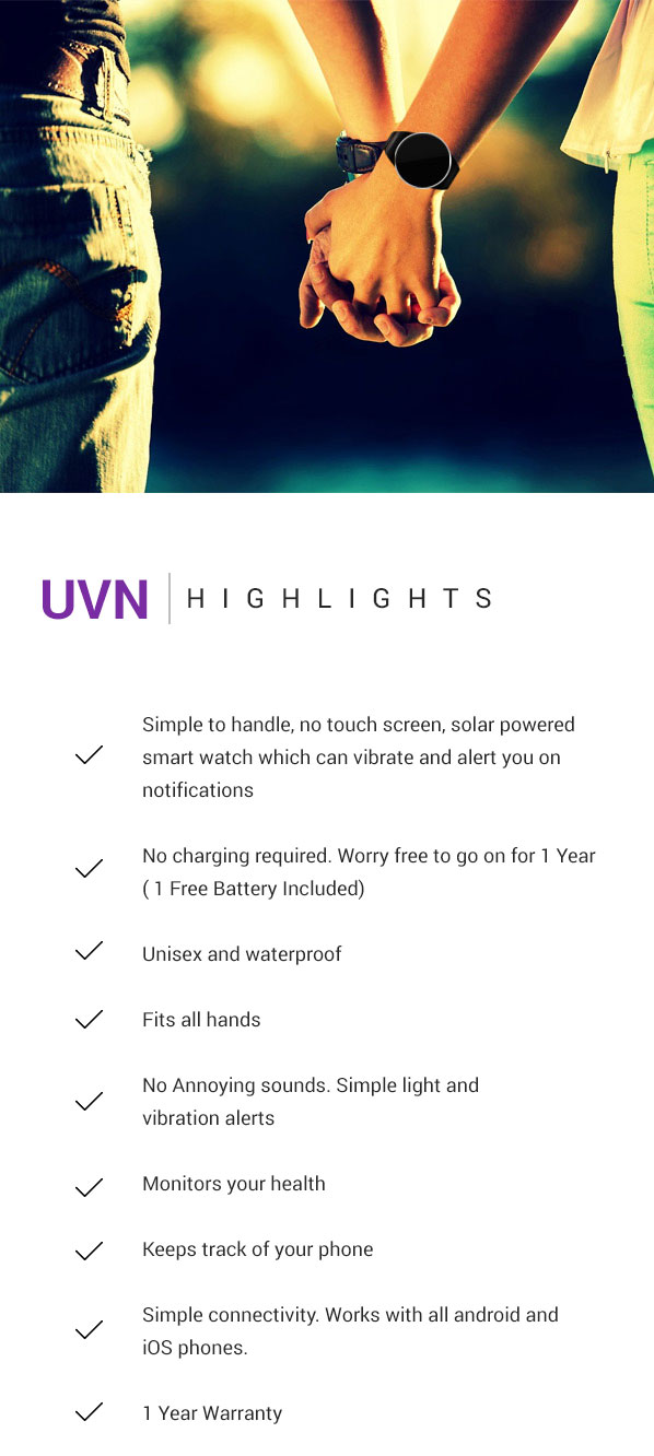 Simple, Stylish, Solar powered, Smart watch.'