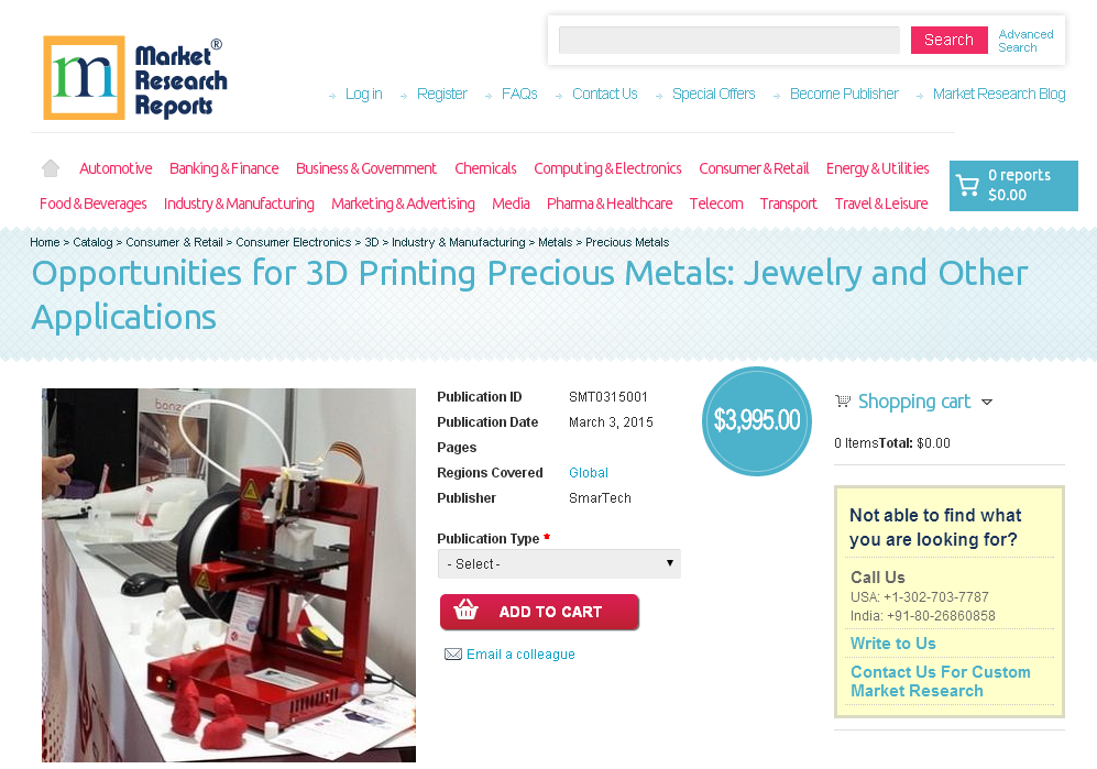Opportunities for 3D Printing Precious Metals'