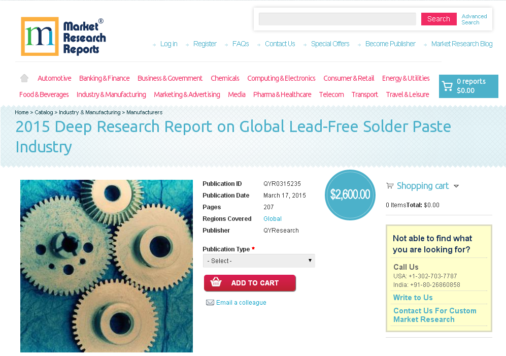 Global Lead-Free Solder Paste Industry Market 2015'