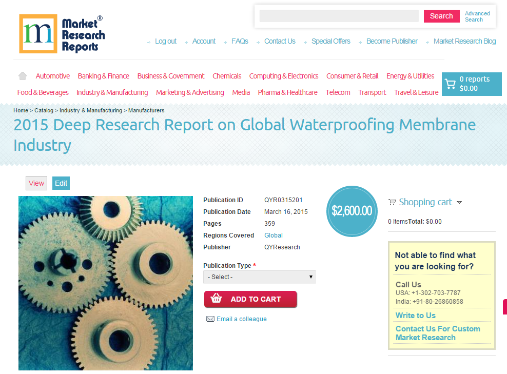 Global Waterproofing Membrane Industry Market 2015