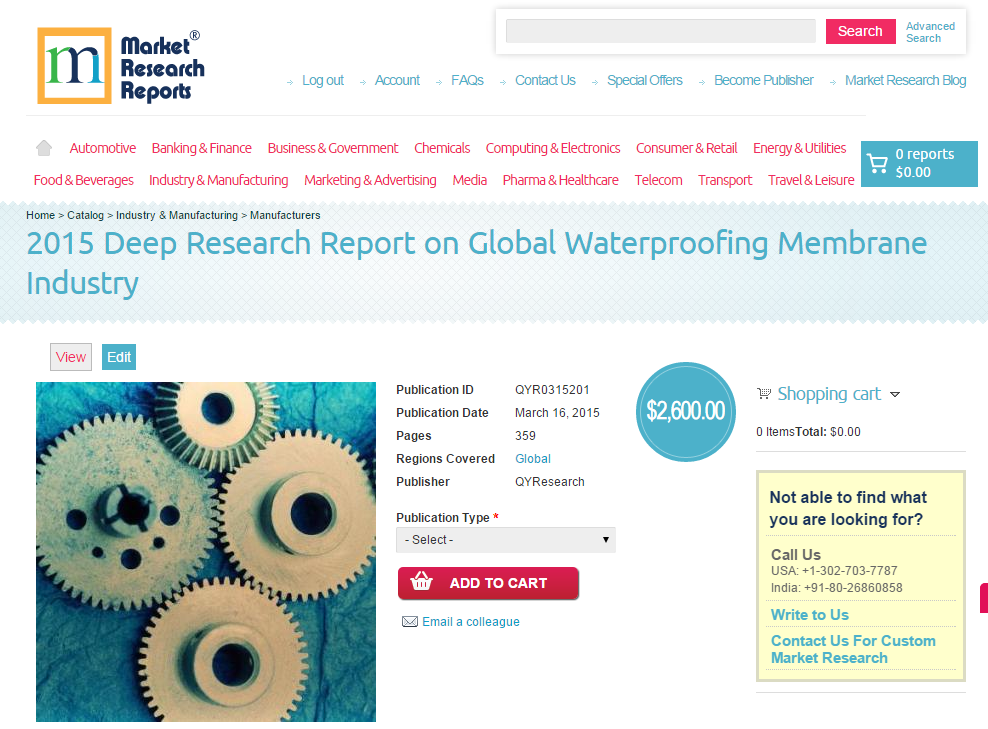 Global Waterproofing Membrane Industry Market 2015'