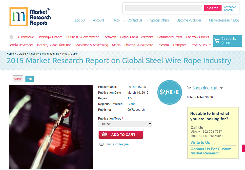 Global Steel Wire Rope Industry Market 2015'