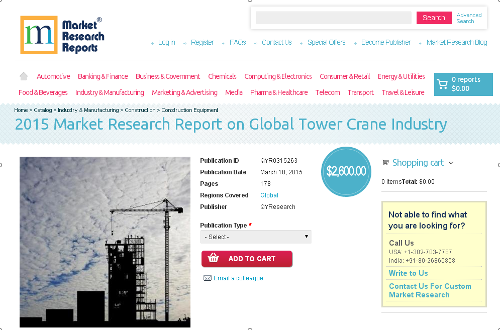 Global Tower Crane Industry Market 2015