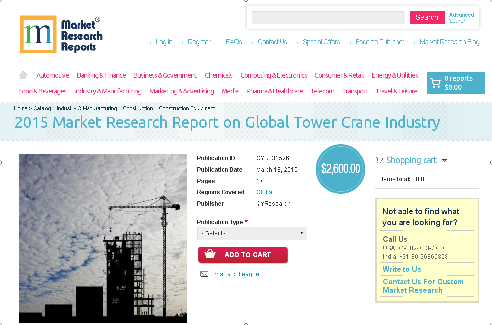 Global Tower Crane Industry Market 2015'