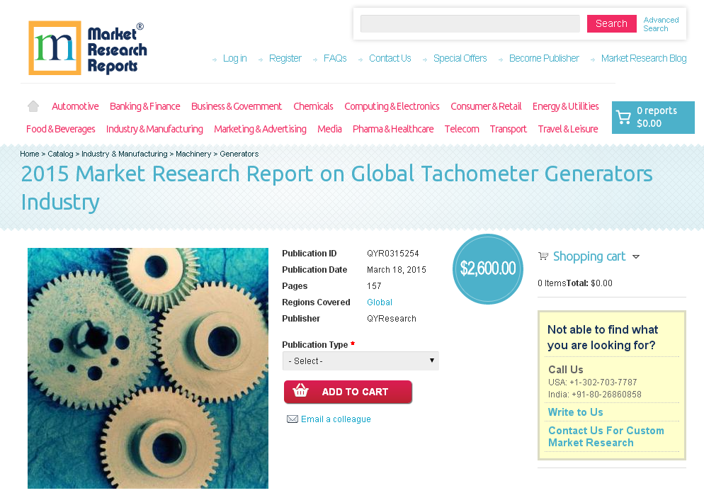 Global Tachometer Generators Industry Market 2015'