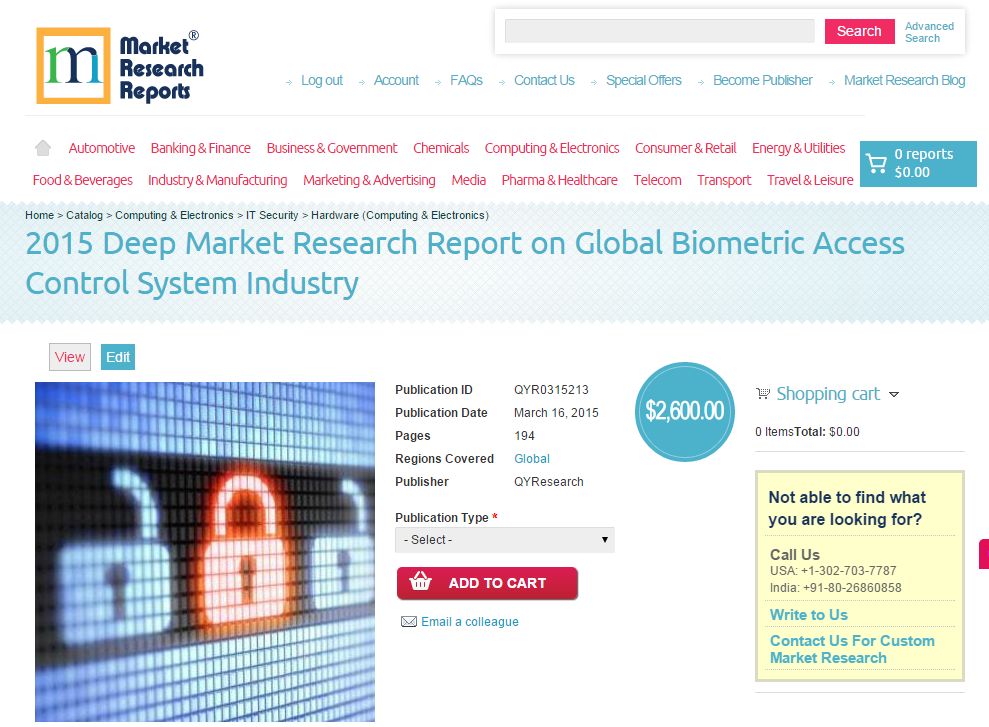 Global Biometric Access Control System Industry Market 2015