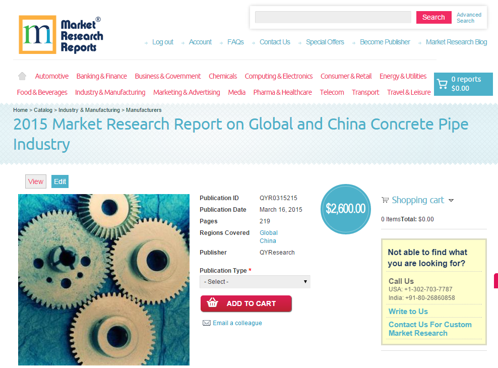 Global and China Concrete Pipe Industry Market 2015