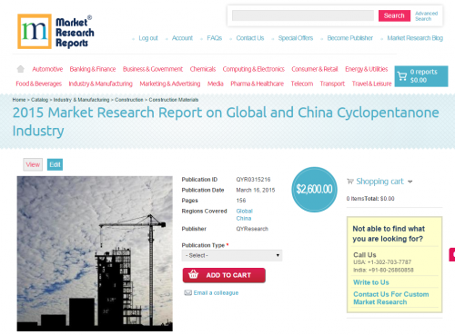 Global and China Cyclopentanone Industry Market 2015'