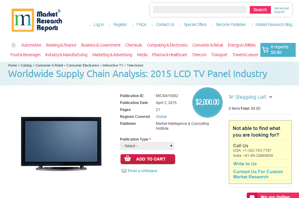 Worldwide Supply Chain Analysis: 2015 LCD TV Panel Industry