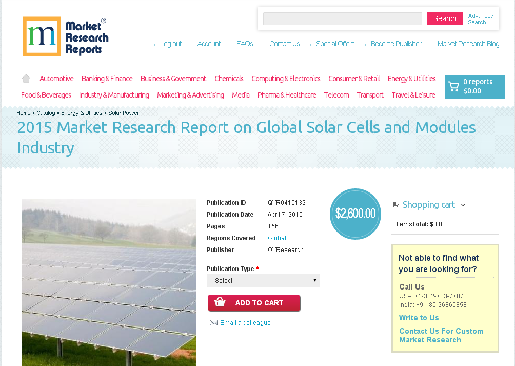 Global Solar Cells and Modules Industry Market 2015