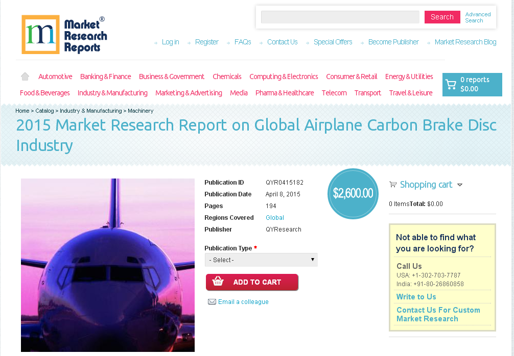 Global Airplane Carbon Brake Disc Industry Market 2015
