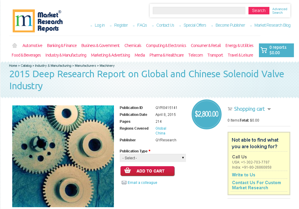 Global and Chinese Solenoid Valve Industry Market 2015