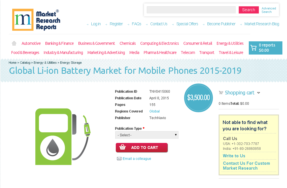 Global Li-ion Battery Market for Mobile Phones 2015-2019