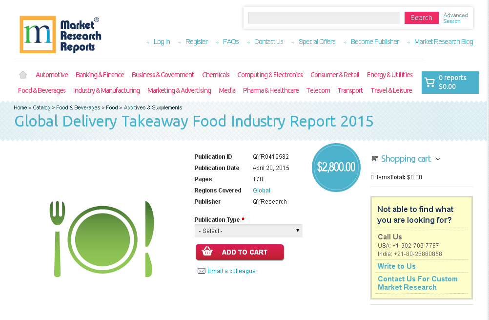 Global Delivery Takeaway Food Industry Report 2015'