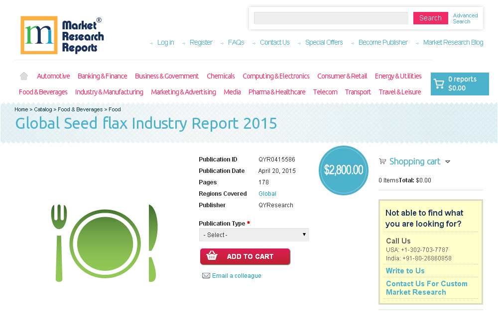 Global Seed flax Industry Report 2015'