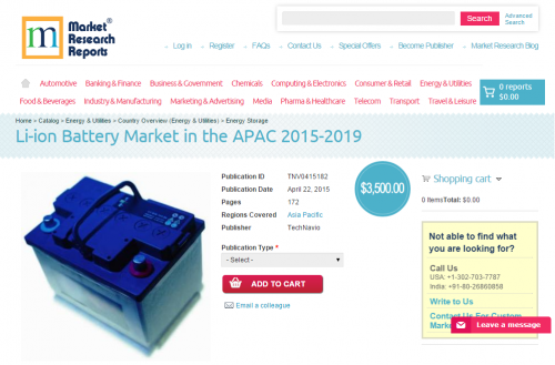 Li-ion Battery Market in the APAC 2015 - 2019'